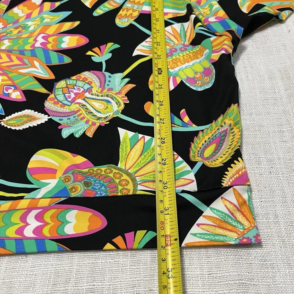 Trina Turk V-Neck Tahitian Floral Beach Swim Jersey Cover Up Tunic Dress Size S